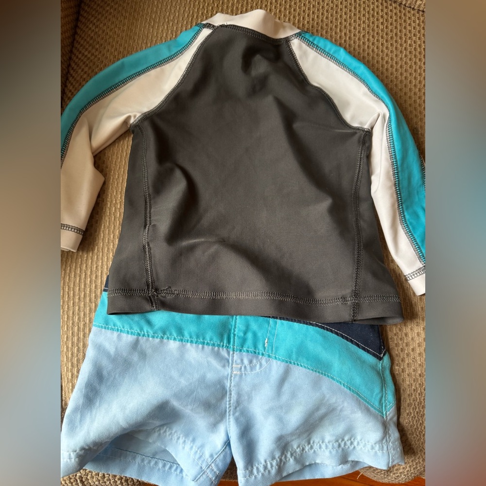 Kids' Blue and Gray Rash Guard Set - Swim Top and Bottom